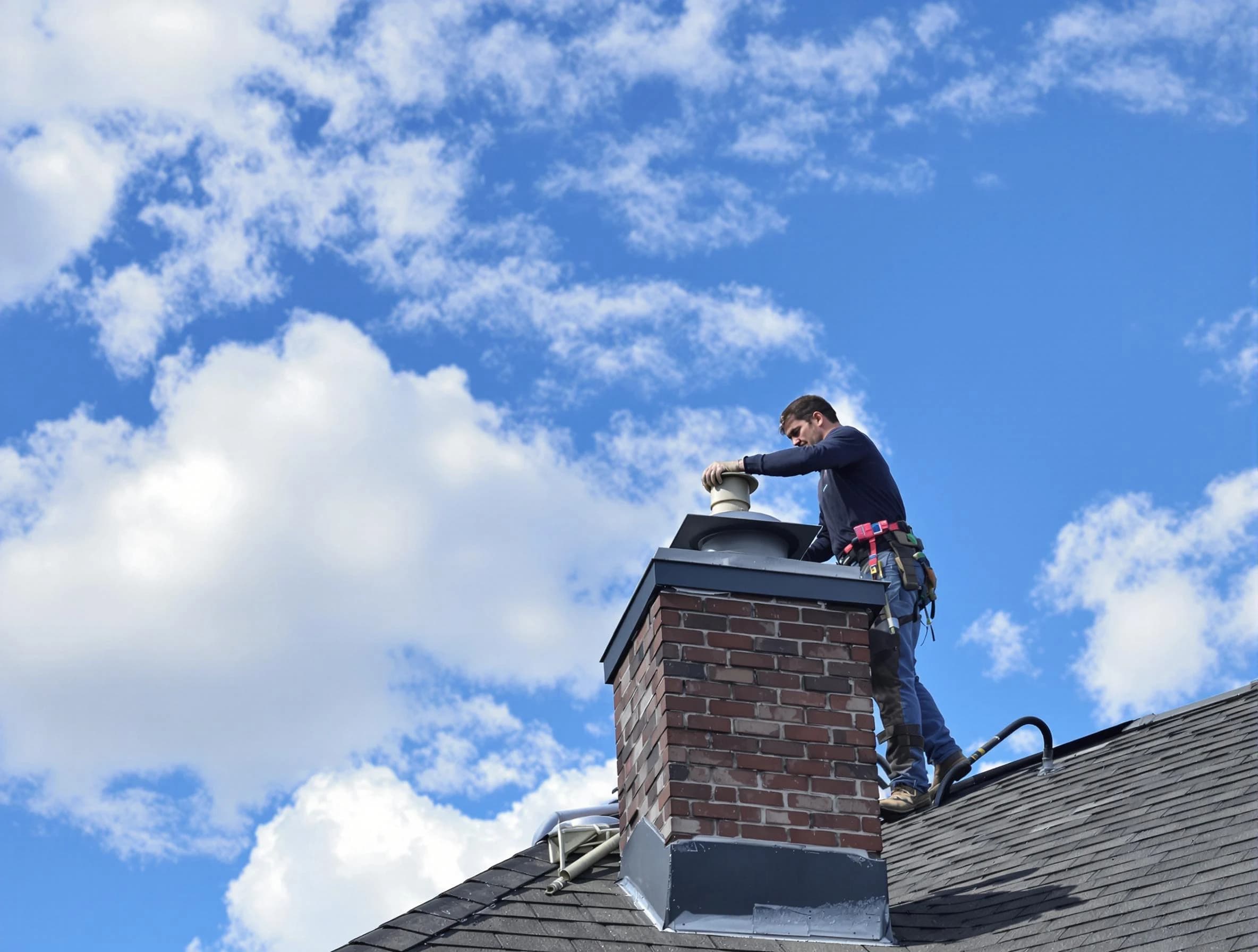 Needham Chimney Sweep installing a sturdy chimney cap in Needham, MA