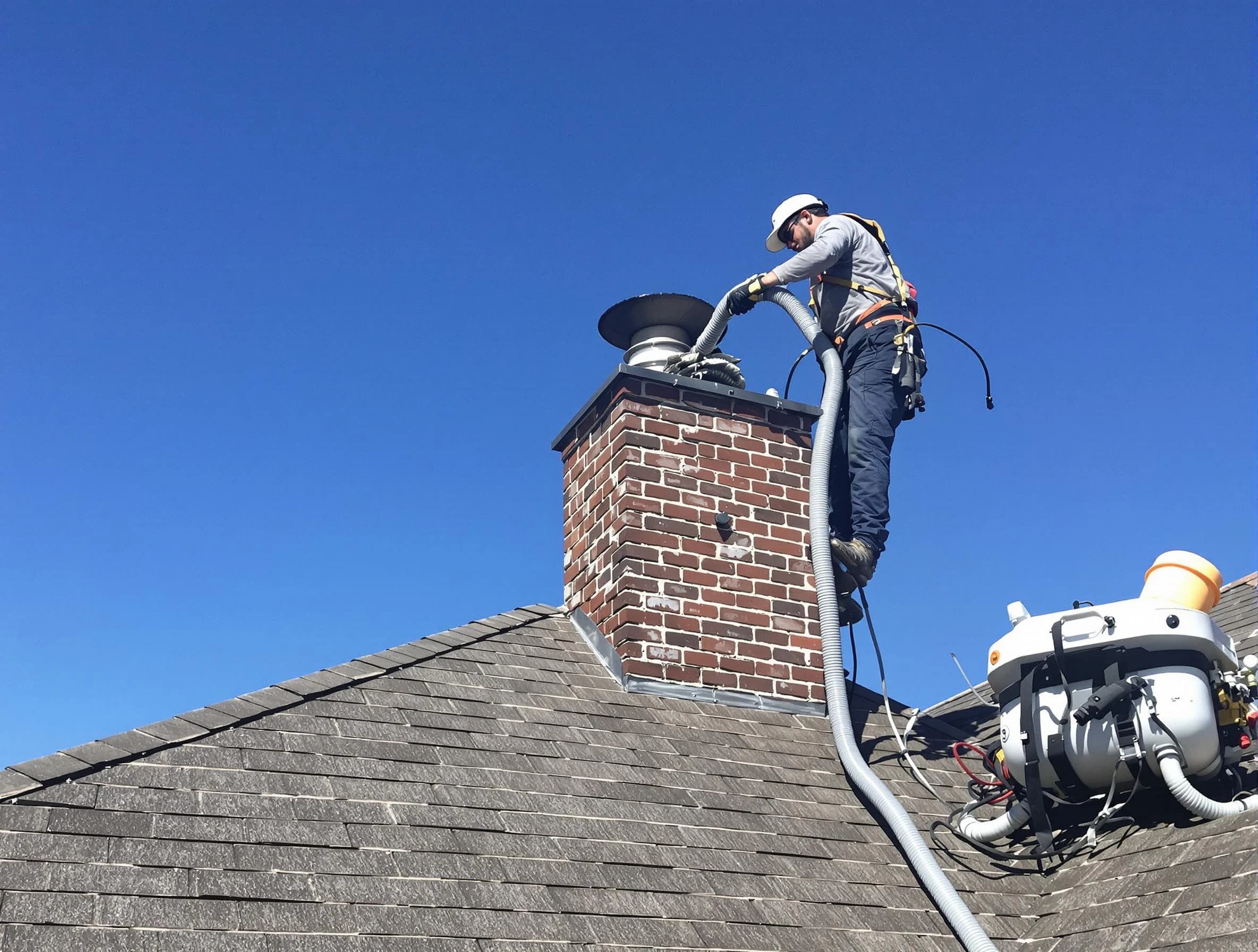 Dedicated Needham Chimney Sweep team member cleaning a chimney in Needham, MA