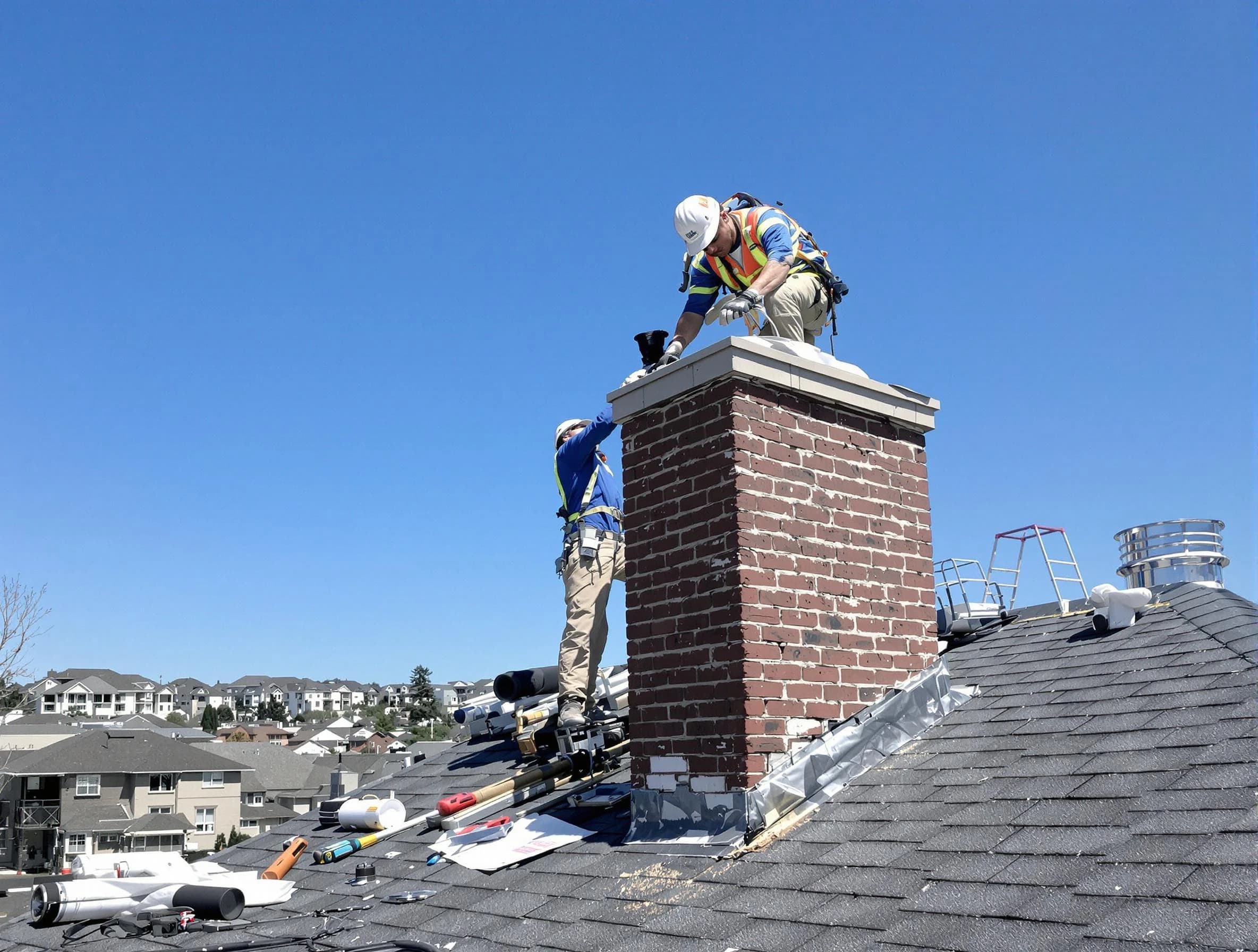 Needham Chimney Sweep repairing a chimney crown in Needham, MA