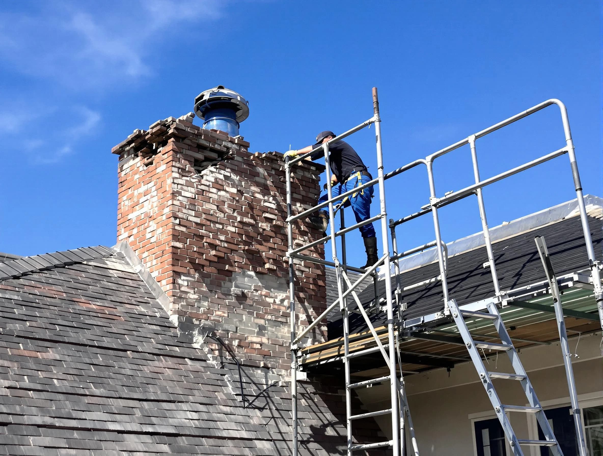 Rebuilding a chimney structure by Needham Chimney Sweep in Needham, MA