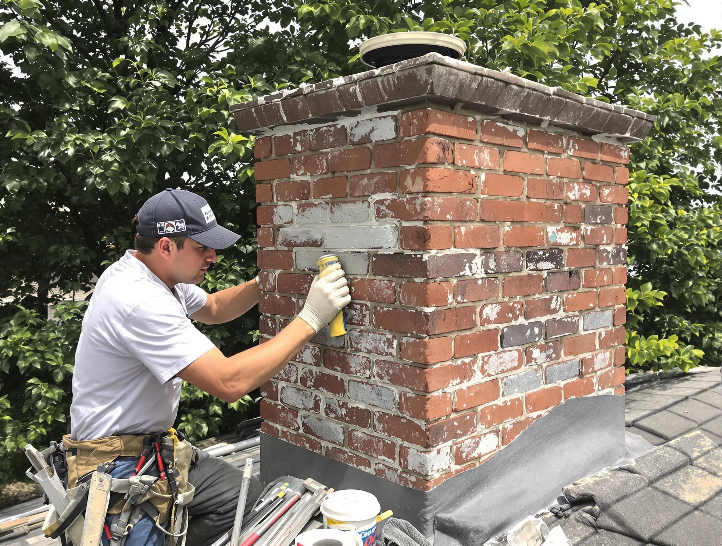 Needham Chimney Sweep restoring an aging chimney in Needham, MA