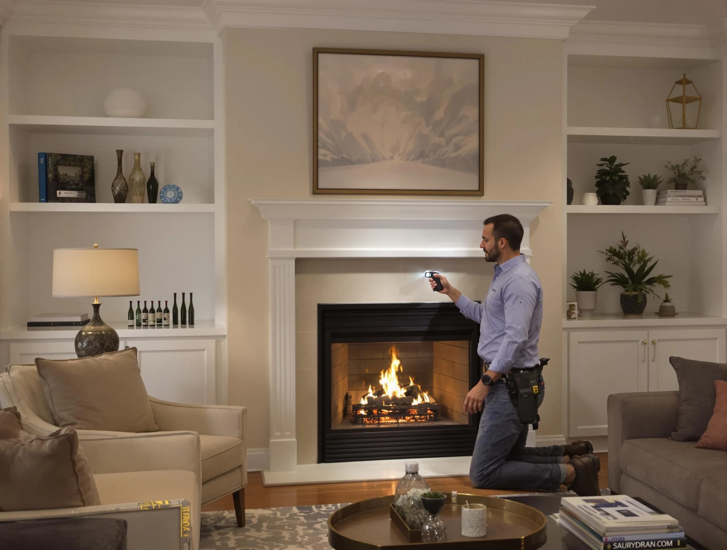 Needham Chimney Sweep conducting a fireplace safety inspection in Needham, MA