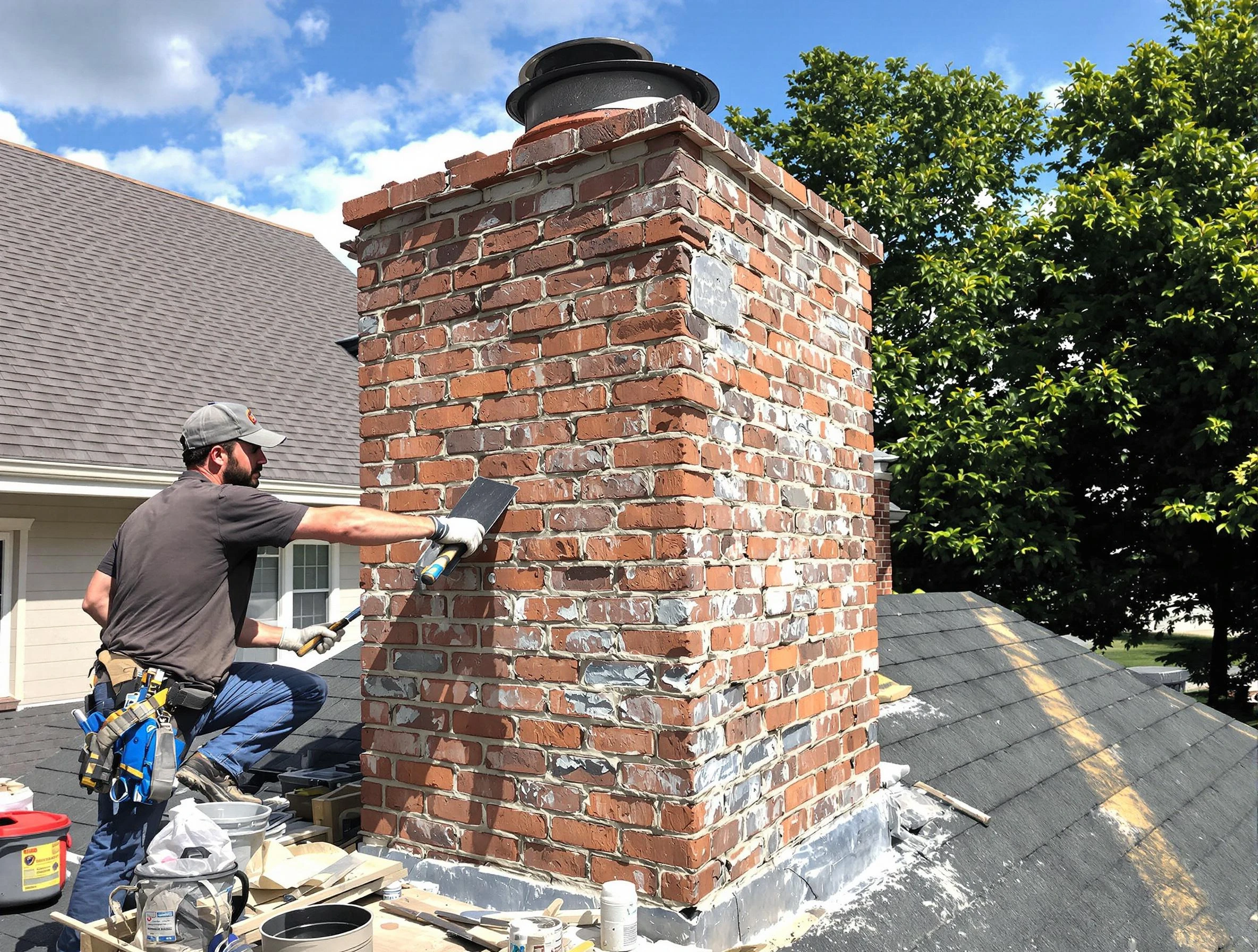 Completed chimney rebuild by Needham Chimney Sweep in Needham, MA