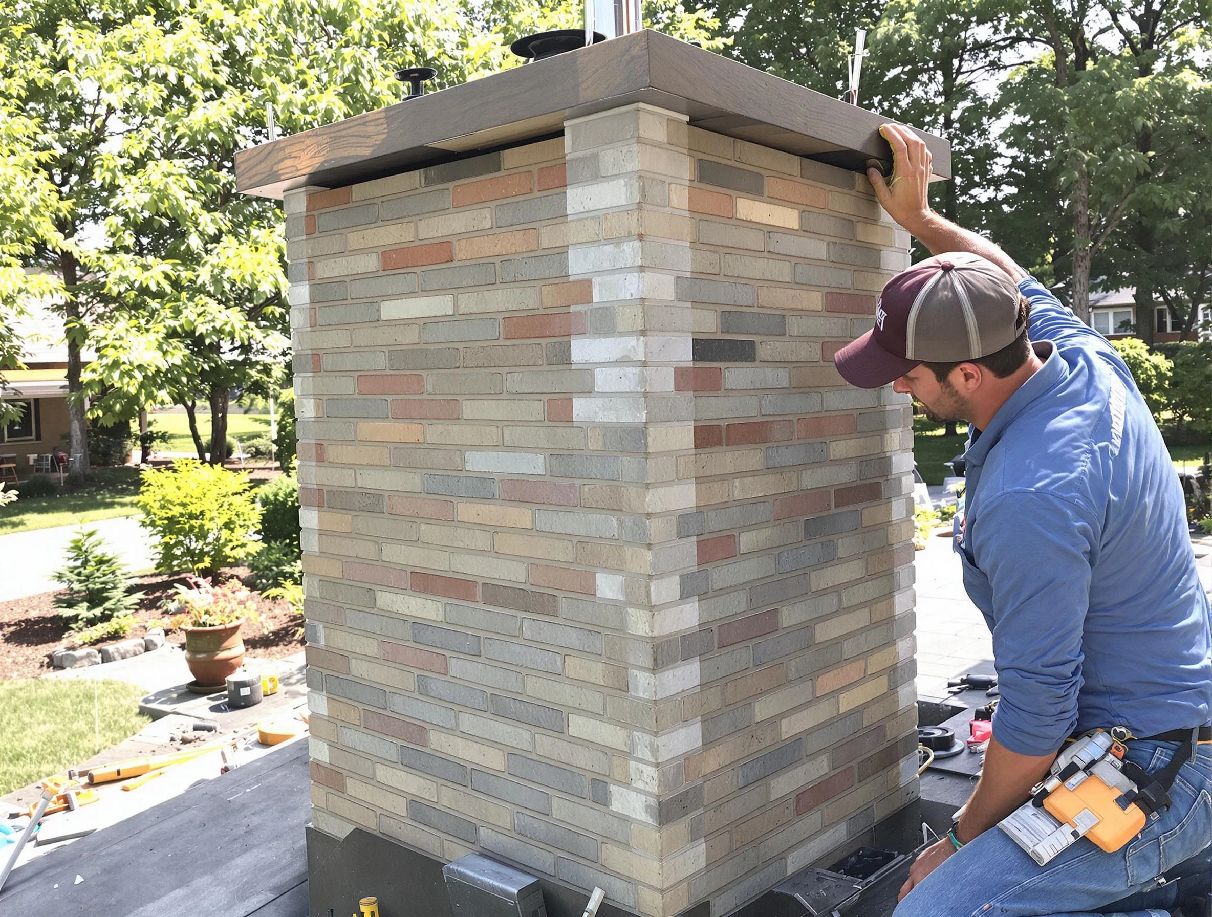 Needham Chimney Sweep completing a modern chimney remodel in Needham, MA