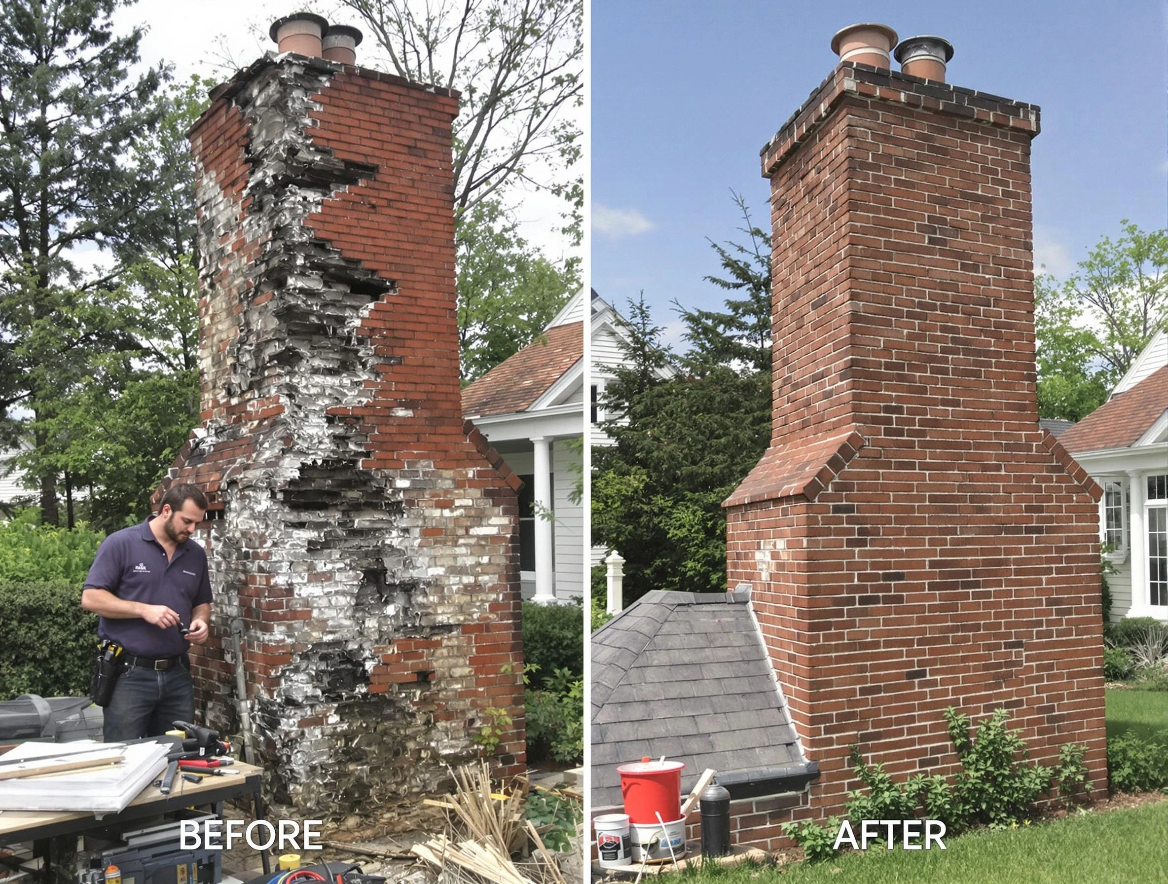 Needham Chimney Sweep performing a full chimney restoration in Needham, MA