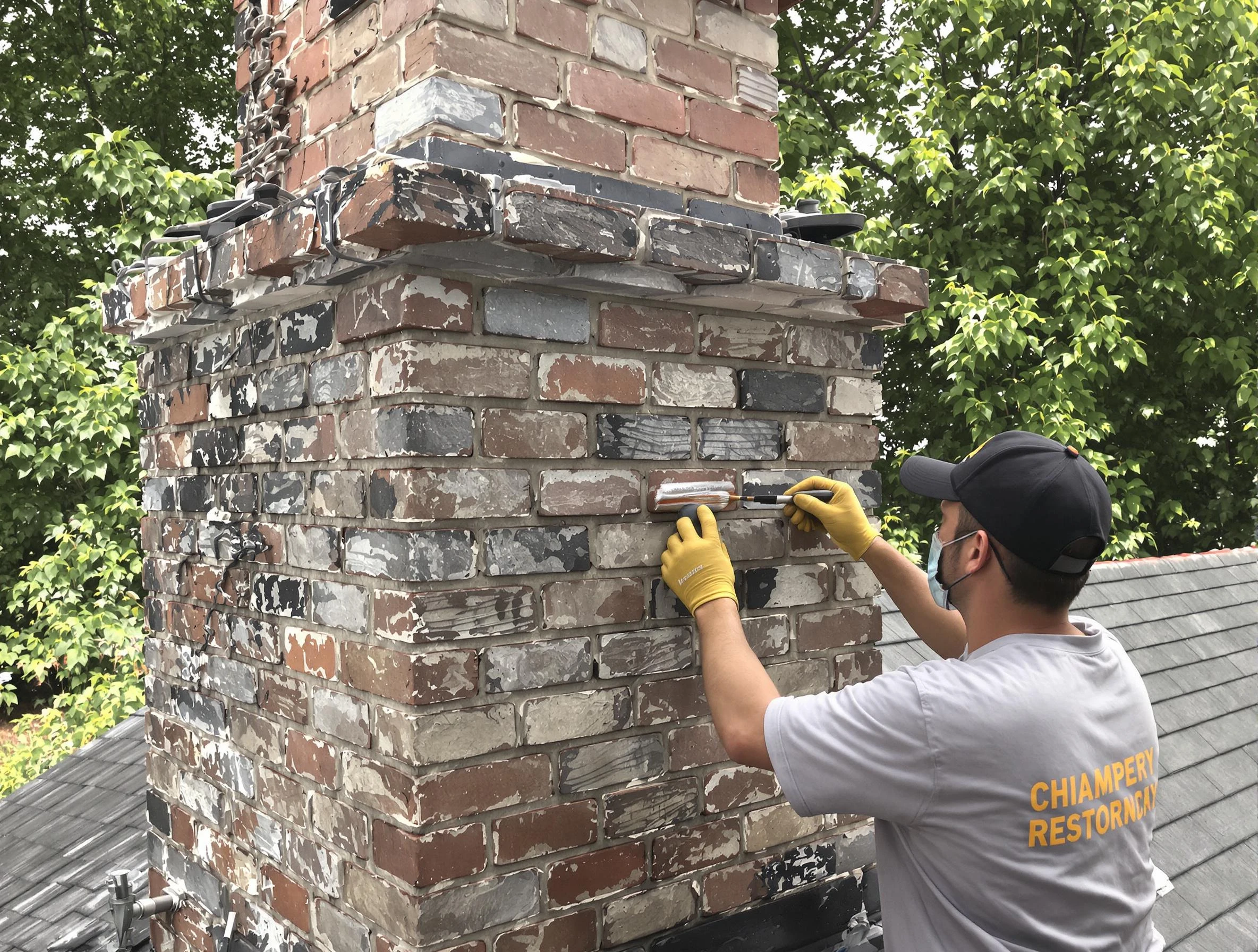 In-progress chimney restoration by Needham Chimney Sweep in Needham, MA